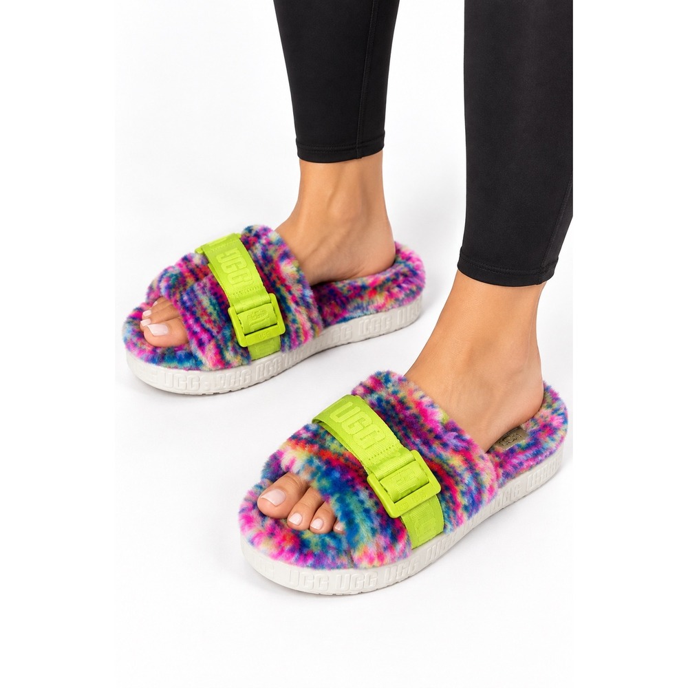 UGG Fluffita Slipper Women Multi Color Excellent Marble Faux Fur Slide